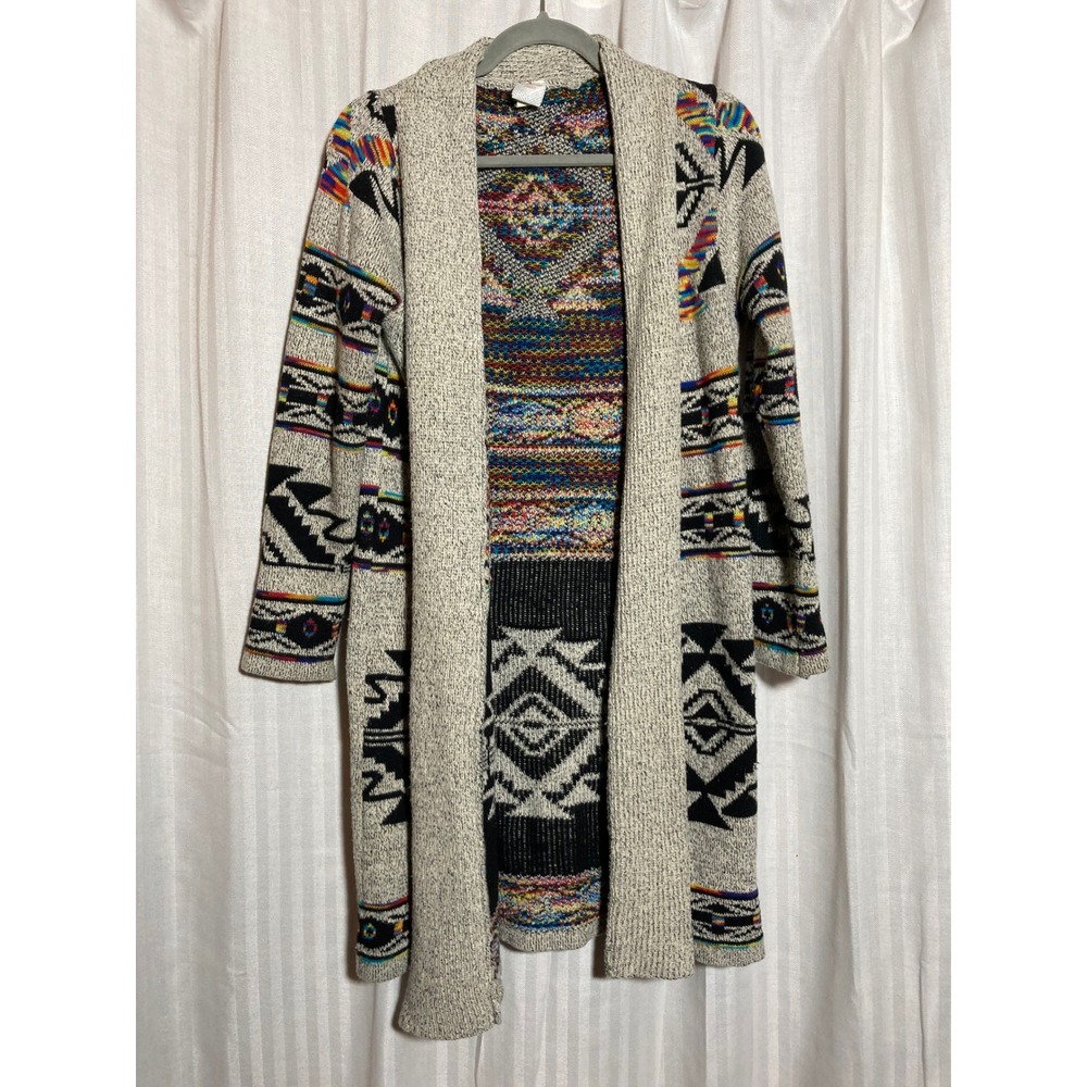Southwest Geometric Longline Cardigan Northern Angel Womens Grey Rainbow M *Read